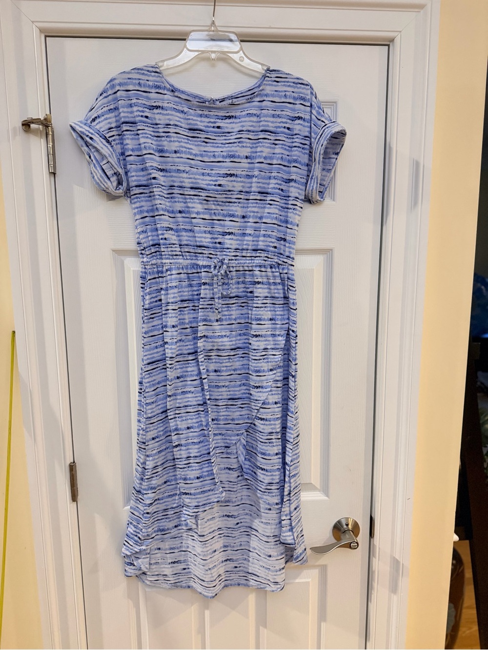 Ladies Size Medium "just be" Blue Striped Knit Waist-Tie Casual Dress GUC